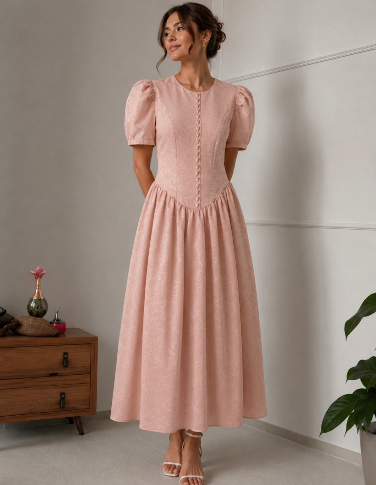 İnci Elbise-Toz Pembe