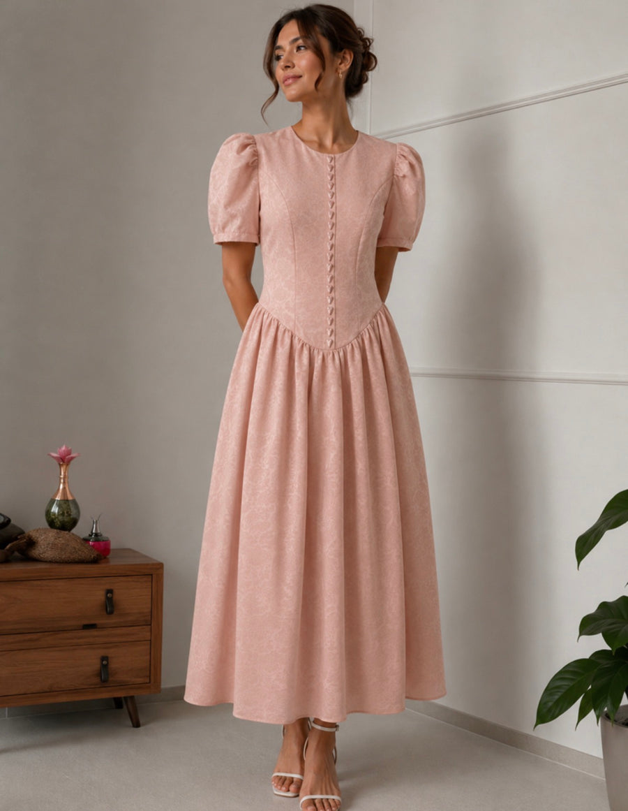 İnci Elbise-Toz Pembe