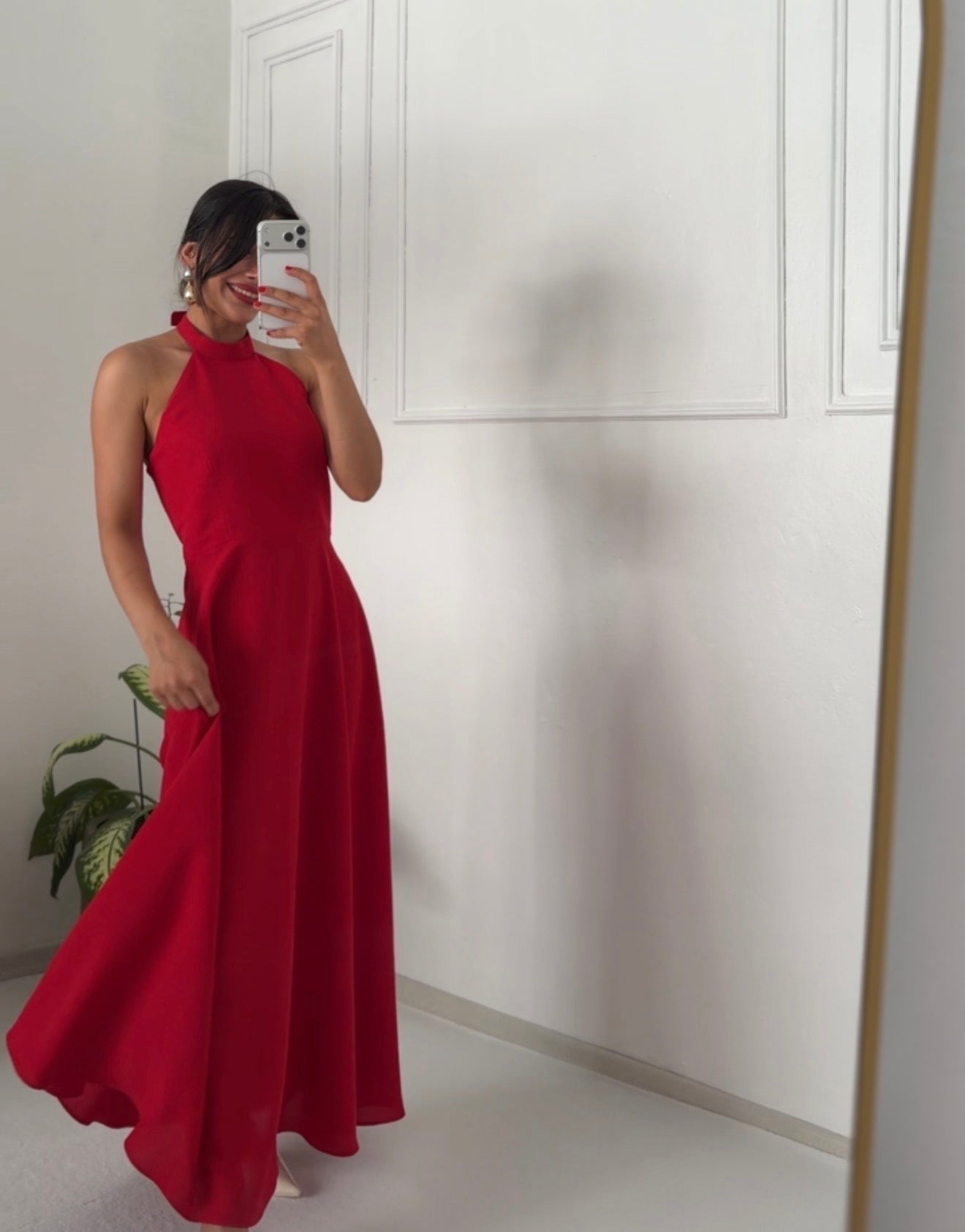 Halter Yaka Kırmızı Elbise